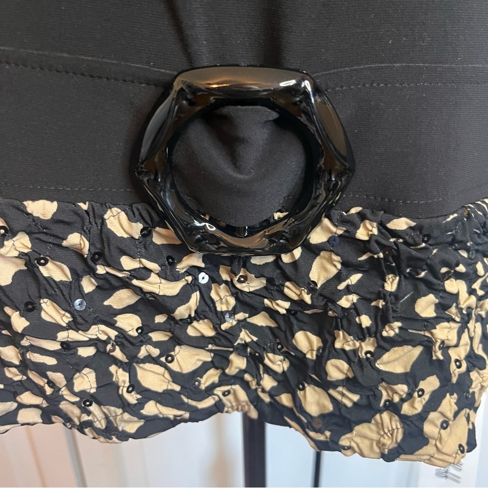 NWT Joseph Ribkoff Textured Top Sz 16 03241 Black Tan Sequin Off Shoulder Buckle - Picture 3 of 12